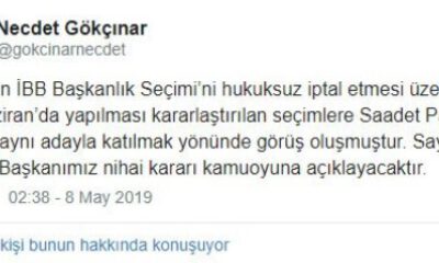 Saadet Partisi’nin İstanbul adayı Gökçınar’dan Yıldırım’a tepki: Hadi oradan!