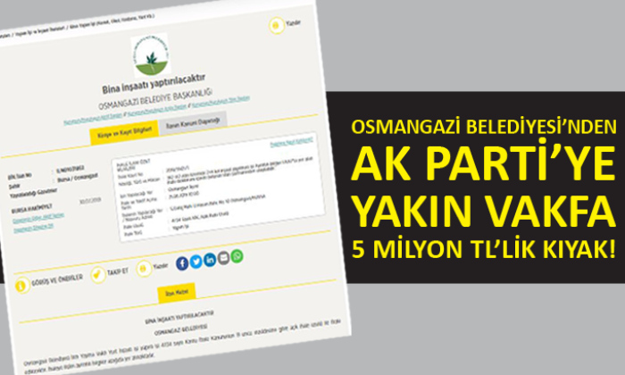 Osmangazi Belediyesi’nden AK Parti’ye yakın vakfa 5 milyon TL’lik kıyak!