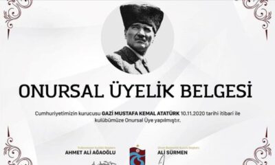 Büyük Önder Atatürk Trabzonspor’a ‘onursal üye’ yapıldı